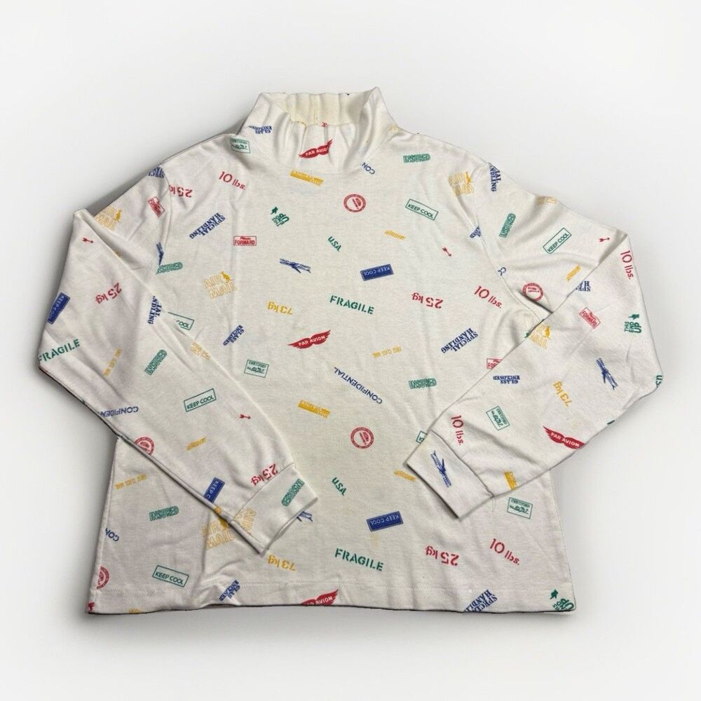 Vintage Par Avion Postage Print Single Stitch Longsleeve T Mockneck